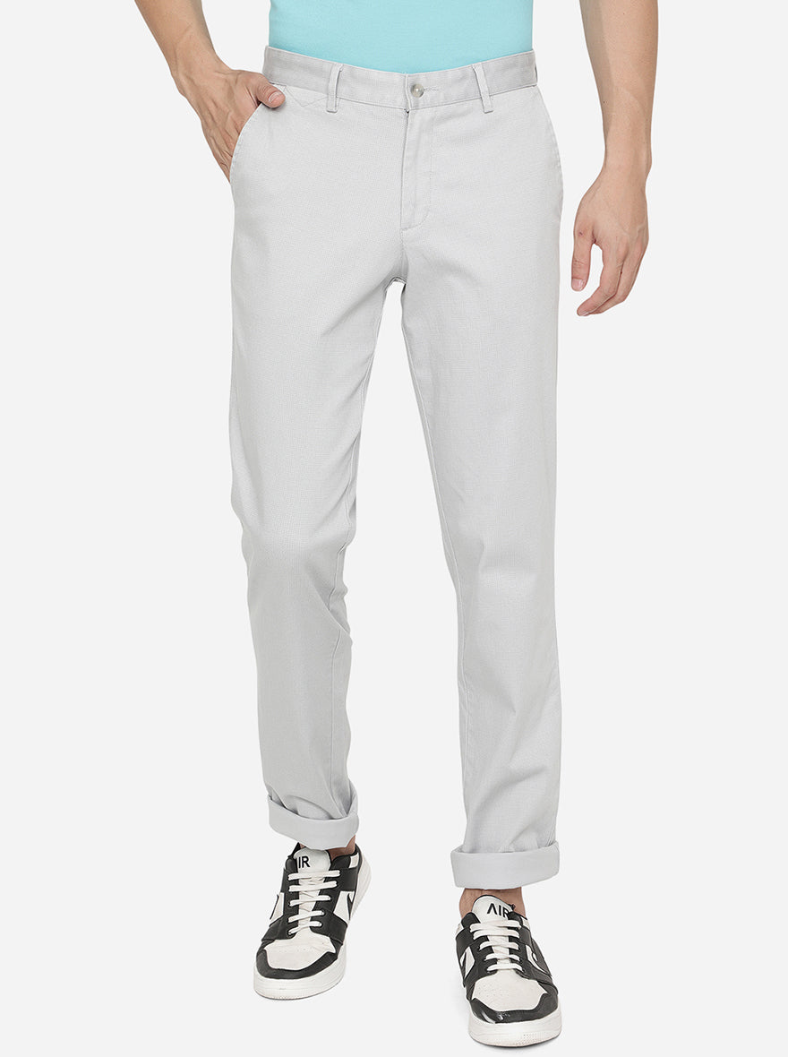 Light Grey Solid Slim Fit Casual Trouser | Greenfibre