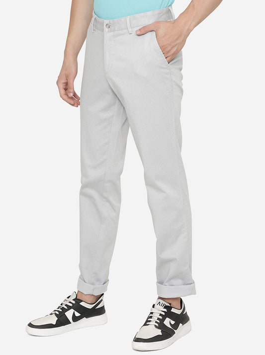 Light Grey Solid Slim Fit Casual Trouser | Greenfibre