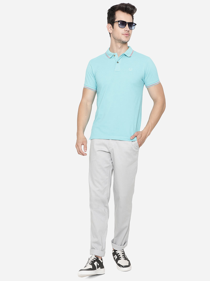 Light Grey Solid Slim Fit Casual Trouser | Greenfibre