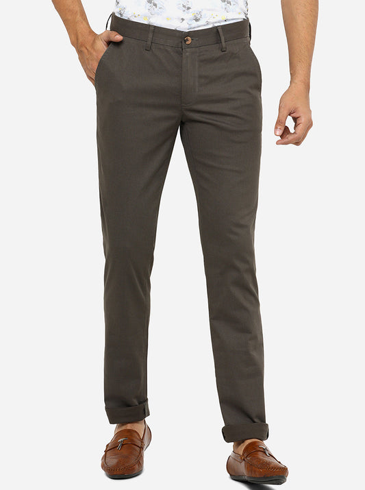 Olive Green Solid Super Slim Fit Casual Trouser | Greenfibre