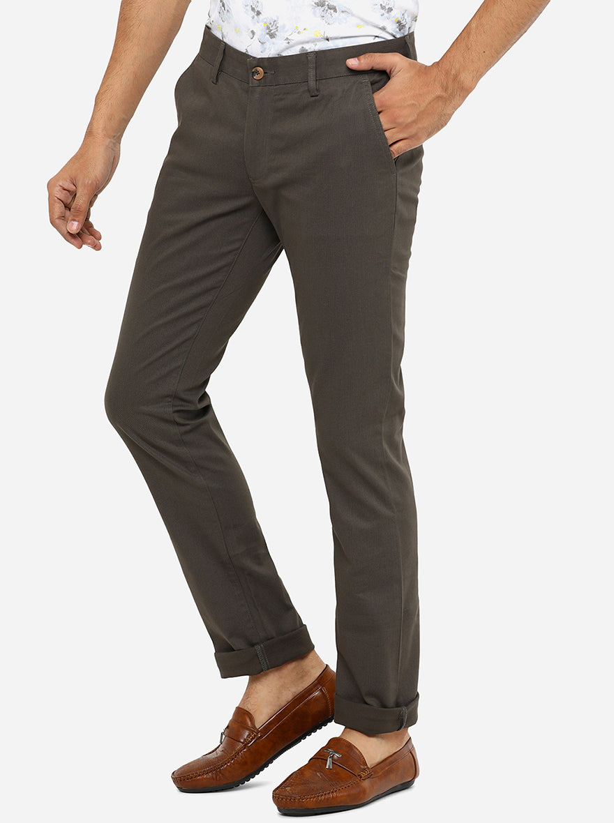 Olive Green Solid Super Slim Fit Casual Trouser | Greenfibre