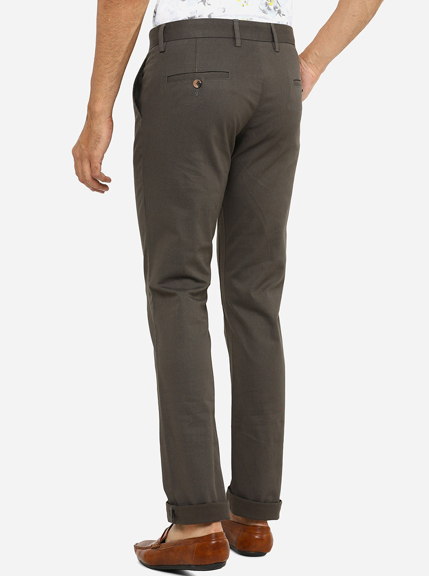 Olive Green Solid Super Slim Fit Casual Trouser | Greenfibre