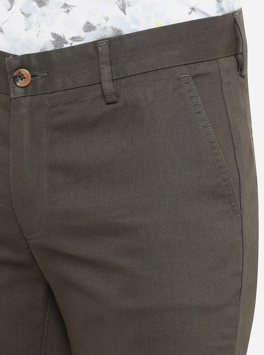 Olive Green Solid Super Slim Fit Casual Trouser | Greenfibre