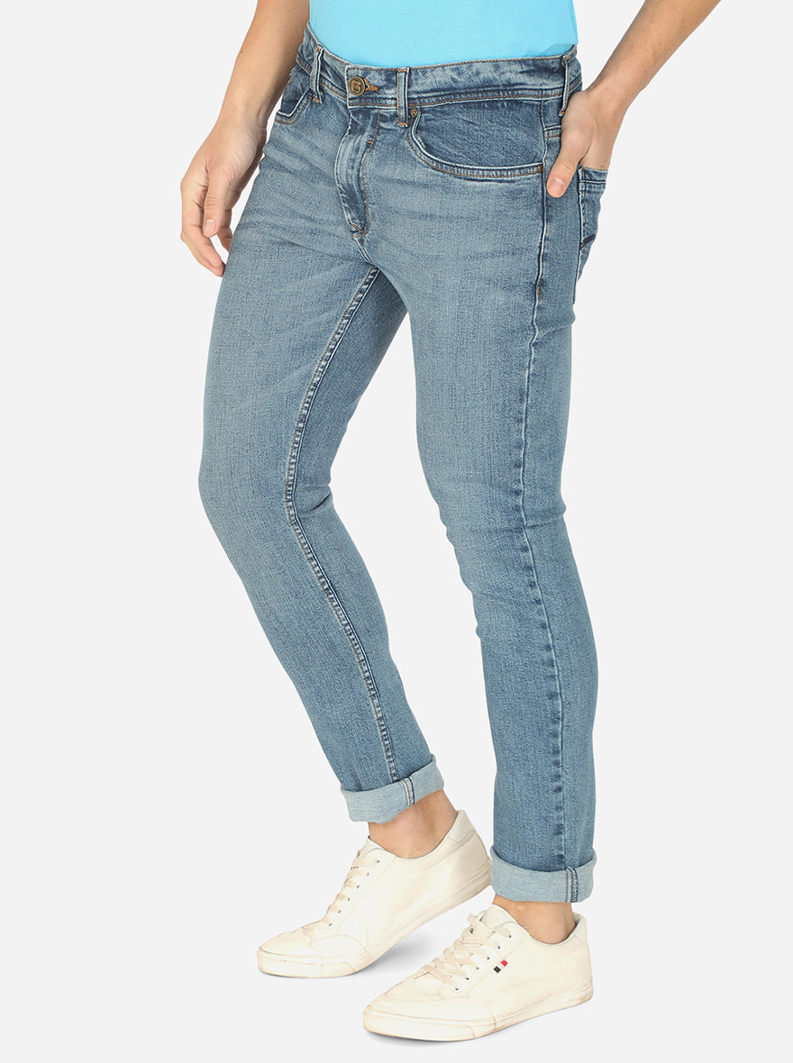 Light Blue Washed Straight Fit Jeans | Greenfibre