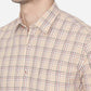 Light Beige Checked Slim Fit Casual Shirt | Greenfibre